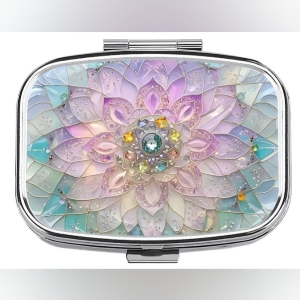 Travel Pill Box 2 Compartments Pastel Flower - Picture 2 of 6